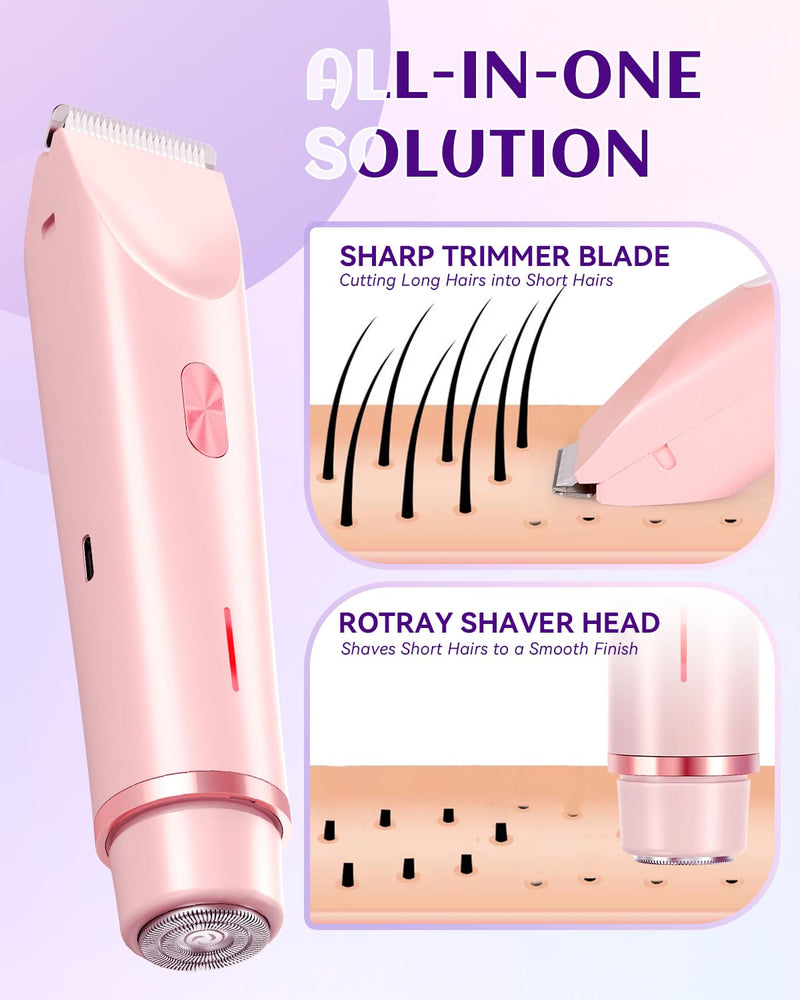Dermawave Bikini Shaver Trimmer 2.0 for Women Pubic Hair, 2 in 1 Dual Head Painless Electric Razor for Bikini Line Area, Waterproof