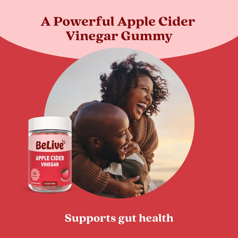 BeLive Apple Cider Vinegar Gummies, 500mg, for Digestive Health, Zero Sugar | ACV Supplement for Digestion Support, Bloating, and Detox, Apple Flavor, Gluten Free, 60 count 60 Count (Pack of 1)