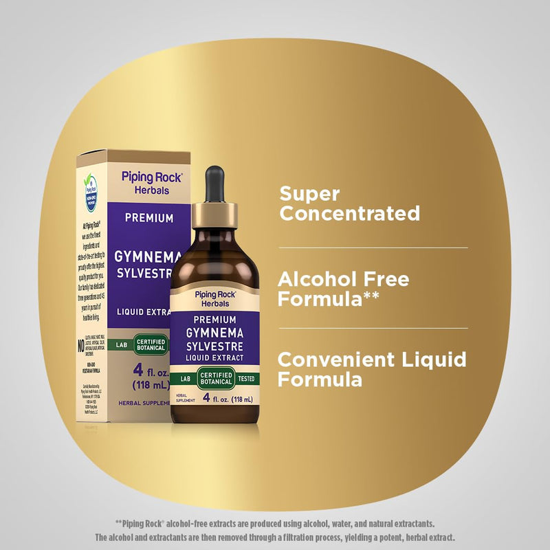 [Australia] - Piping Rock Gymnema Sylvestre Extract Liquid | 4 Fl Oz | Vegetarian, Alcohol Free Tincture Drops | Non-GMO, Gluten Free Supplement 