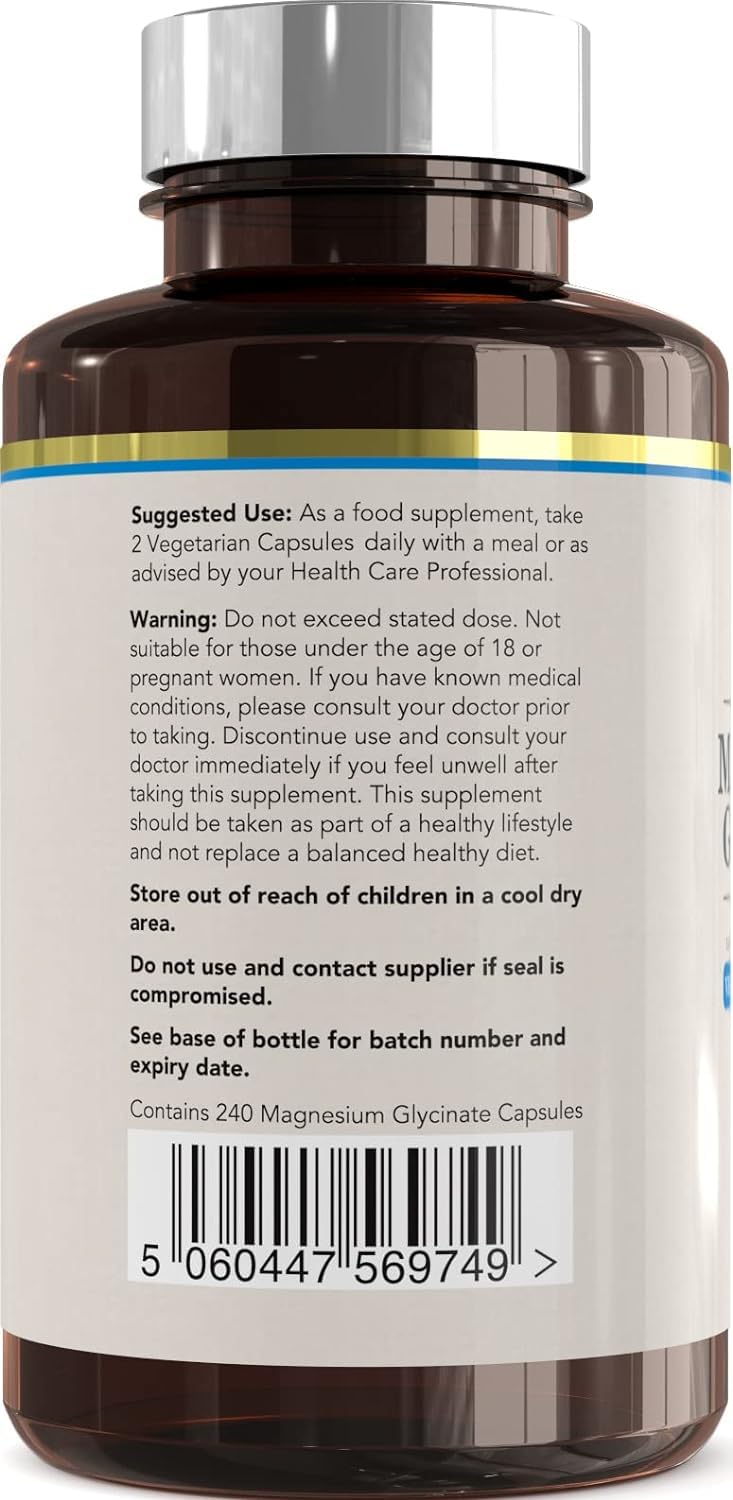 GH Magnesium Glycinate - 250mg Magnesium Bisglycinate per Serving - 120 Glycinate Supplements | Mag Glycinate High Strength Capsules | Non-GMO & Allergen Free | Made in The UK 120 count (Pack of 1)