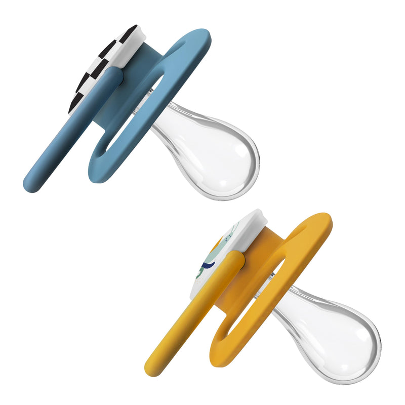 [Australia] - Dr. Brown's Advantage Glow-in-the-Dark Baby Pacifier, Fully Symmetrical Soother with Soft Silicone Bulb, 6-18m, BPA Free, Skateboard Snail and Blue Nature, 4 Pack (Style May Vary) Blue Glow-in-the-Dark 