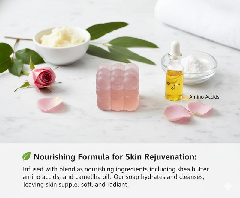 All Natural Bar Soap,Enriched with Eucalyptus & Rose Essential Oil,Vitamin E,Camellia Oil,and Amino Acids.Radiance for All Genders.Gift Packaging.19.5 Oz (Pack of 3) Rose+Eucalyptus Essential Oil