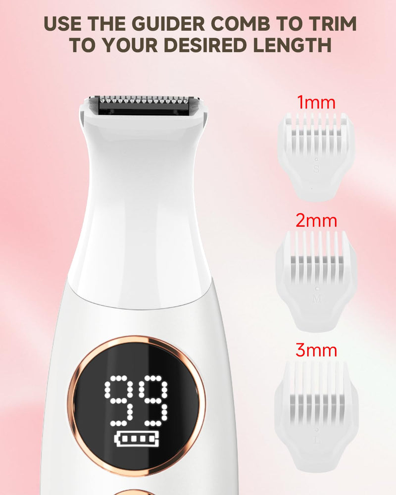 [Australia] - Bikini Trimmer for Women, Rechargeable 4H Use Electric Razors for Women with LED Display Painless 5 in 1 Facial Nose Pubic Hair Removal IPX7 Waterproof Body Shaver for Leg Armpit Eyebrows Femal Gift 
