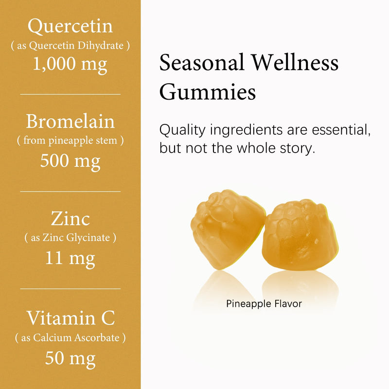 8-in-1 Quercetin with Bromelain Gummies 1000mg, High Potency Organic Quercetin Supplement with Zinc & Vitamin C, Elderberry, Seasonal Wellness & Immune Support, Vegan, Sugar Free, 120 Gummies