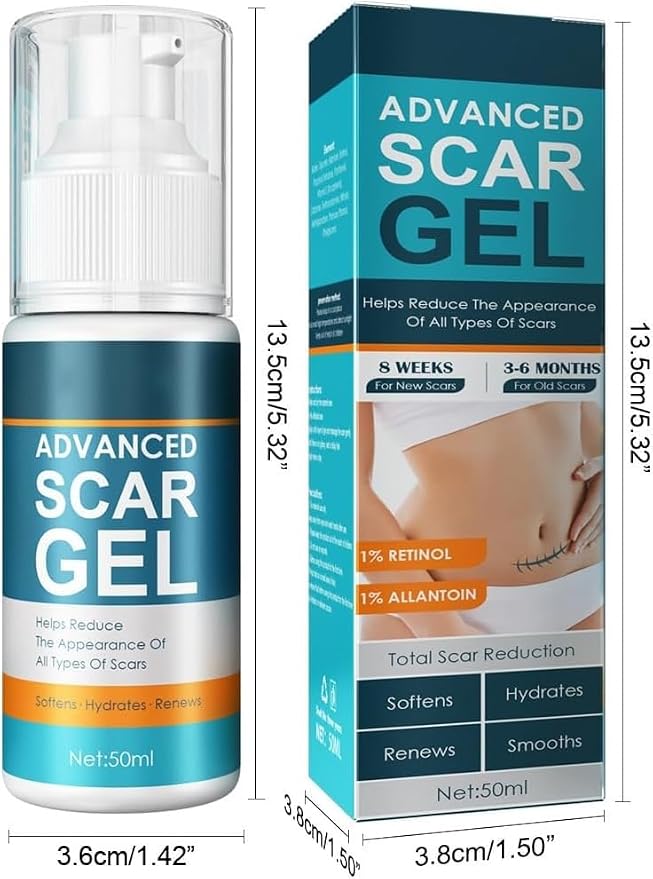 Silicone Scar Cream Scar Gel - Advanced Scar Gel Scar Treatment for Stretch Marks Removal, Old & New Scars, Surgical Scars, Burns, Acne, C-Section, Keloid Scar Treatment for Women & Men, 1.76Oz