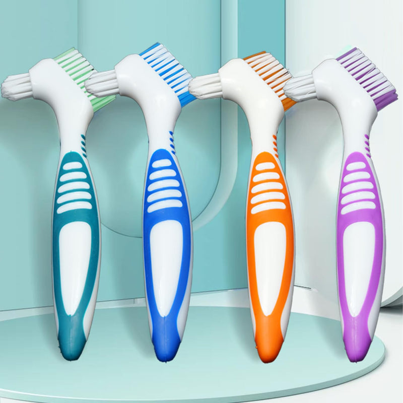 [Australia] - Denture Brush Dual Head Toothbrushes False Teeth Brush Denture Cleaning Kit Toothbrush (Orange Green) Orange Green 