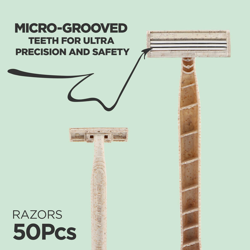 [Australia] - 50Pcs Eco-friendly Disposable Razors Men|Safety Razor Dermaplaning Razors for Men & Women Shaving Body Facial Hair Shavers Facial Hair Remover for Women 
