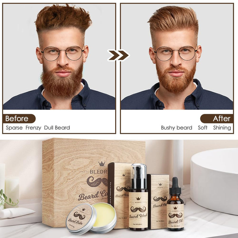 [Australia] - Beard care set for men, Bledras 10 in 1 beard care gift set with beard shampoo, beard oil, beard balm, beard comb, beard brush, beard scissors, beard stencils, gifts for men 