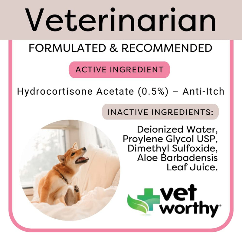 Vet Worthy Hydrocortisone Spray for Dogs - Medicated Itch Relief for Hot Spots, Eczema, Bites, Skin Irritations - Dog Wound Care Spray with Hydrocortisone Acetate and Aloe Vera - 4oz. - PawsPlanet Australia