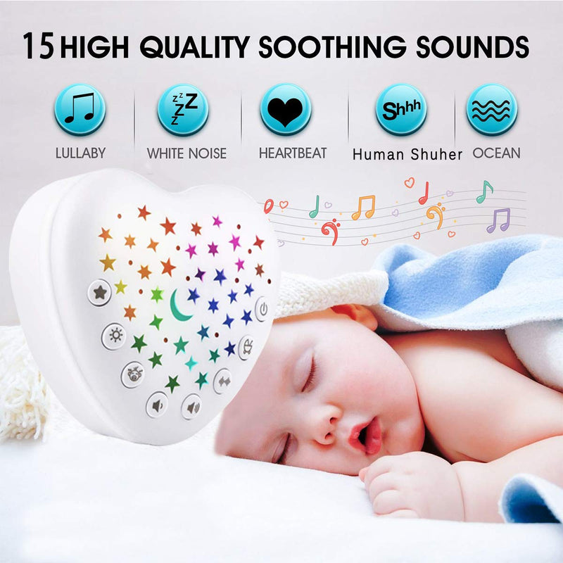[Australia] - BEREST A13 White Noise Machine & Baby Sleep Soother with 15 Soothing Sounds & Projector Star Night Light, Cry Sensor, Rechargeable Lithium Battery, Portable for Baby, Toddlers, Attaches to Crib 