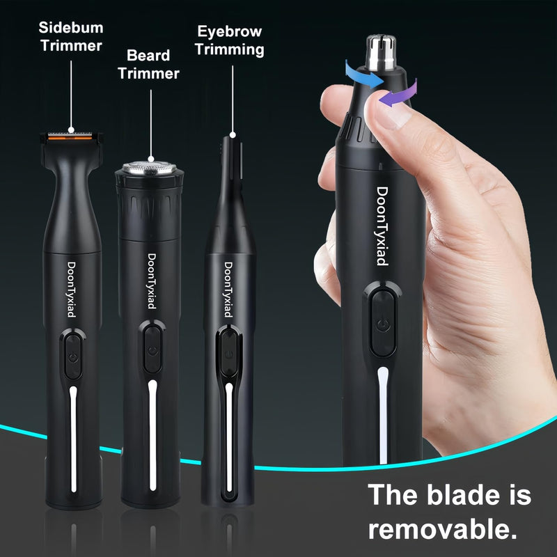 [Australia] - Rechargeable Ear and Nose Hair Trimmer, 4-in-1 Professional Painless Eyebrow & Facial Hair Trimmer for Men Women, Powerful Motor and Dual-Edge Blades for Smoother Cutting Black(Black 4-in-1) Black 4-in-1 