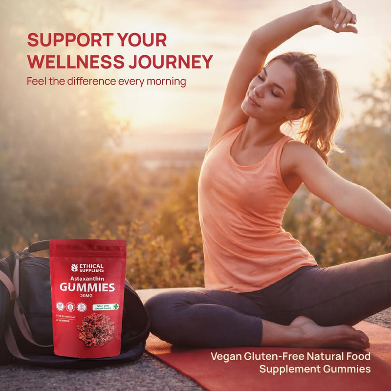 Astaxanthin Gummies - 60 Vegan Astaxanthin 20mg Gummies - 60 Day 2 Month Supply - Natural Antioxidant- Cranberry Flavour