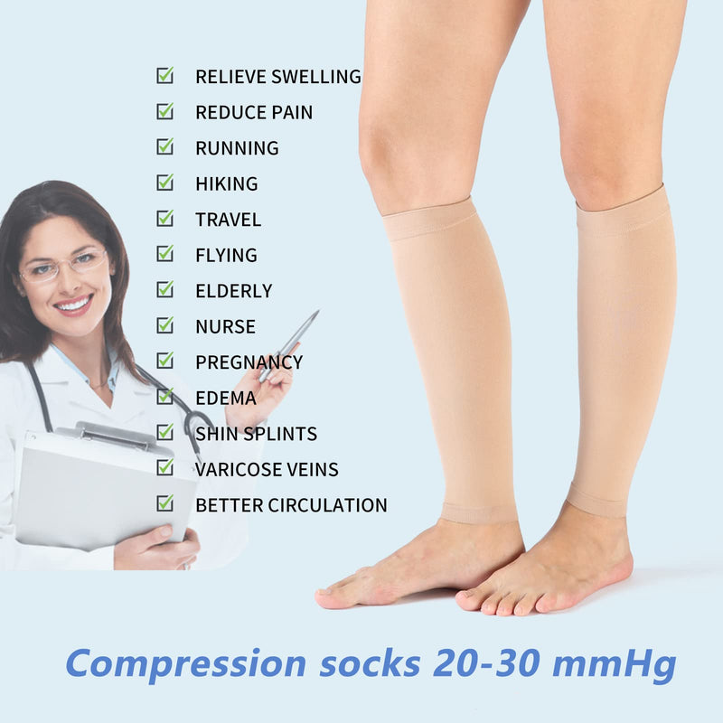 [Australia] - VARCOH compression stockings for men, 2 pairs, calf compression stockings class 2, calf bandage, compression stockings for women, ideal for swelling, varicose veins... Beige XXL 
