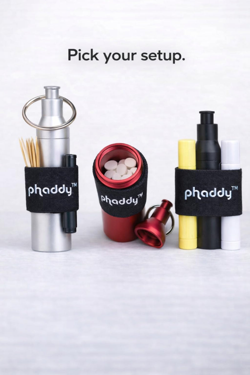 phaddy™ Keychain Container + Compression Band — Store Inside, Secure Outside | Holds Cash, Vitamins & Small Essentials (Silver, King Size) Silver