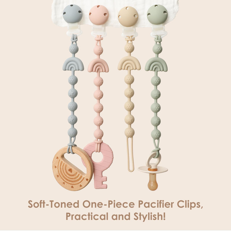 [Australia] - Baby Pacifier Clips One Piece Binky Clip Holder Silicone Teether Clip Pacifier Straps with Clip Baby Teether Toys for Boys and Girls Set of 3 Andy Bear-Ivory+Sage+Blush Ivory+Sage+Blush 