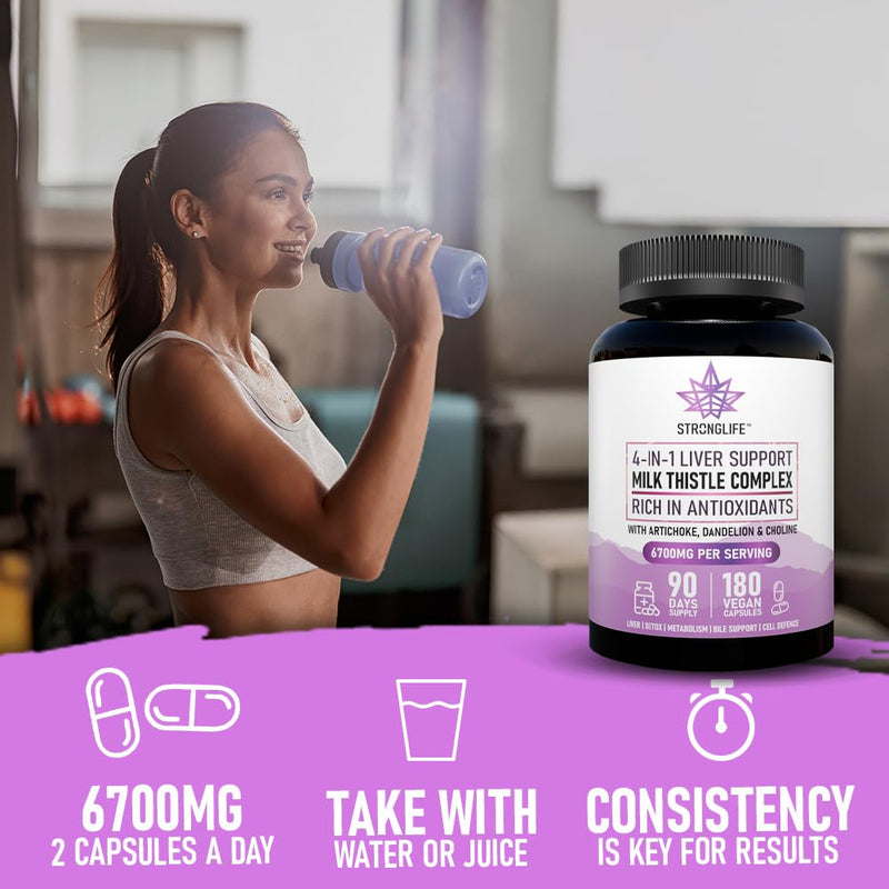 Milk Thistle High Strength Complex Capsules – 6000mg Silymarin Extract with Artichoke, Dandelion & Choline – Liver & Detox Support for Men & Women – 180 Capsules – 90 Day Supply