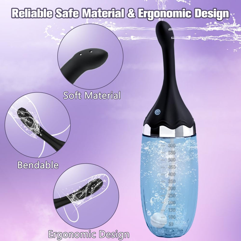 [Australia] - Anal Douche Automatic Enema Bulb - Electric Enemas for Colon Cleanse for Women with 3 Speeds 5 Spouts, Silicone Douches for Men Anal Cleaner, Remote Control Enema Kit Anti-Backflow Bottle 20oz 