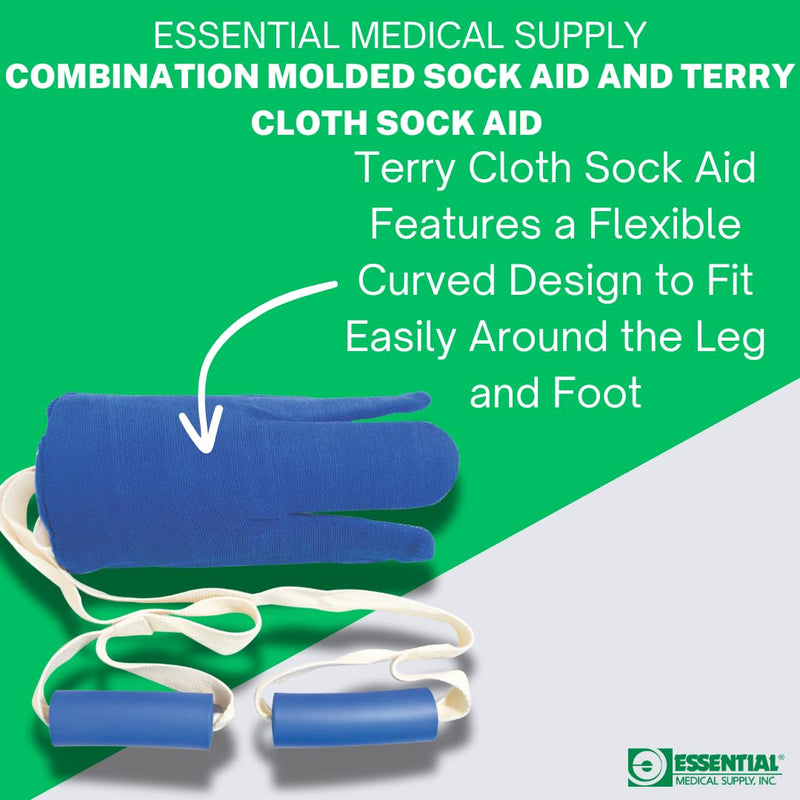 [Australia] - Essential Medical Supply Combination Molded Plastic Sock and Stocking Aid and Terry Cloth Sock Aid - Two Sock and Stocking Donners in One Package for Adults and Seniors 