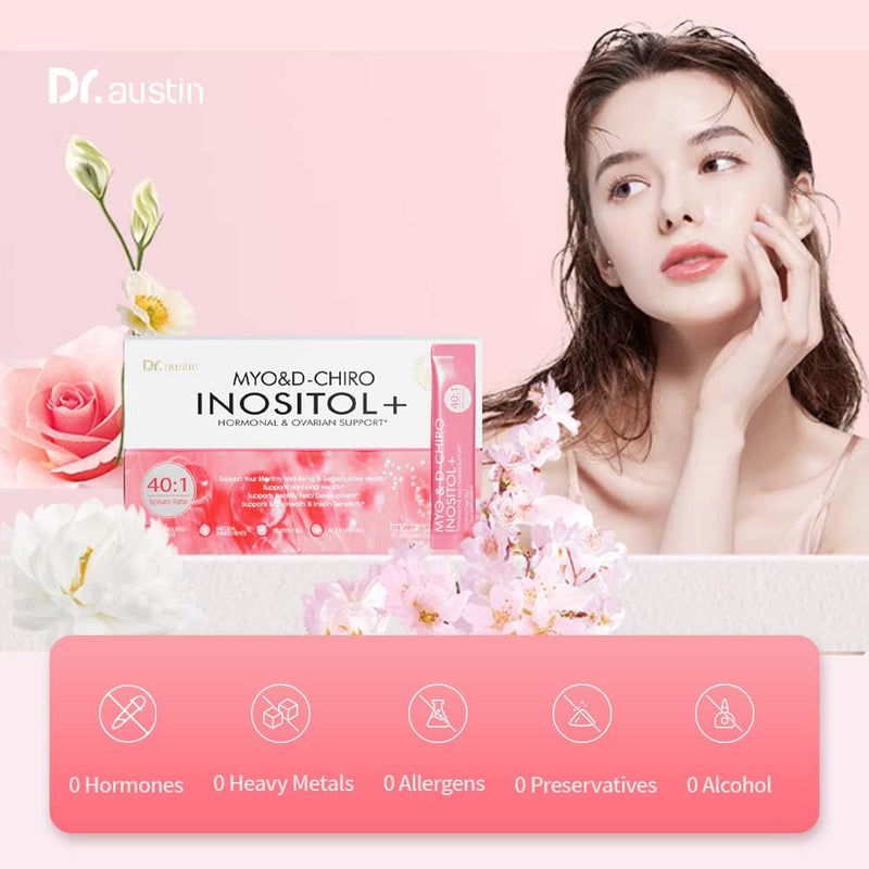 DR.Austin Myo & D-Chiro Inositol Powder Supplement for Women, 40:1 Ratio for Hormone Balance, PCOS Support & Fertility with PQQ, Folate & Antioxidants, 30 Sticks(Sugar-Free, Easy Dissolve)