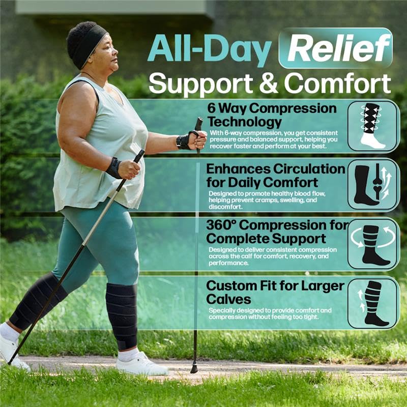Beltwell® Adjustable Lymphedema Calf Compression Wrap for Swelling, Edema, Lipedema, Circulation, Heaviness, Pain - Easy to put on XXL - TALL Beige