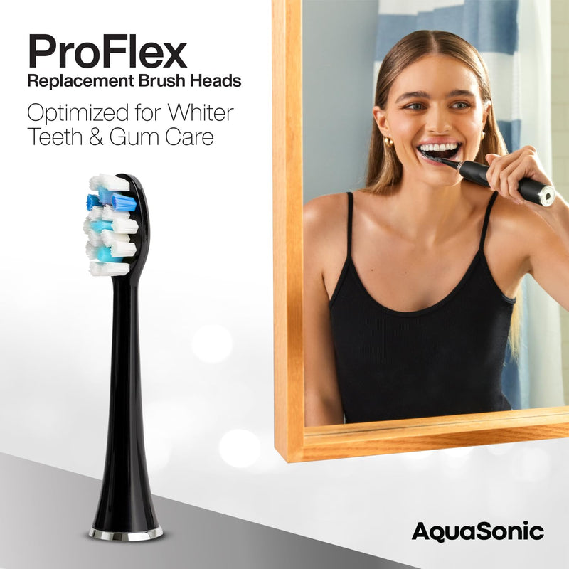 [Australia] - AquaSonic Proflex Replacement Brush Heads | ADA Accepted | for Whiter Teeth & Gum Care | Compatible with Many AquaSonic Toothbrush Handles (3 Pack Black) 3 Pack Black 