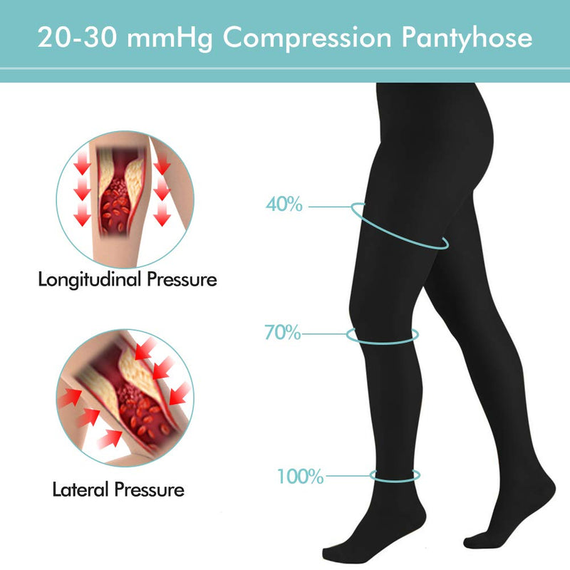 [Australia] - Compression Pantyhose Women 20-30 mmHg Stockings for Varicose Veins (Black, S) 