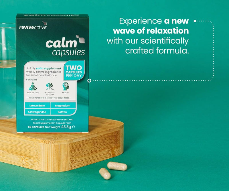 Revive Active Calm Capsules - 12 Active Ingredients - Ashwagandha with Essential Vitamins and Magnesium - Supports Energy Levels, Nervous System, Relaxation & Mood - 60 Capsules