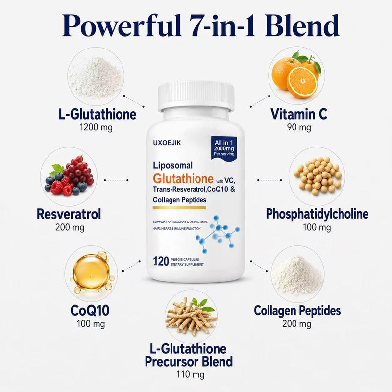 Liposomal Glutathione Supplement, 2000MG Glutathione Liposomal, 120 Count | Glutathione with VIT C, Resveratrol, Antioxidant Reduced L-Glutathione for Liver Detox and Immune Energy Skin Support