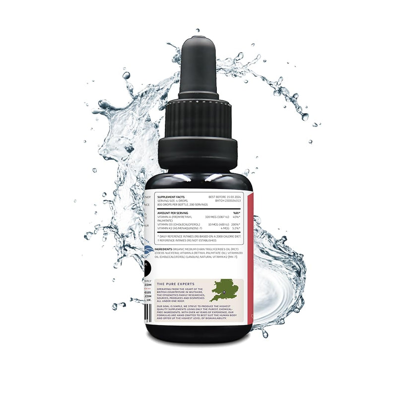 Vitamins A, D & K for Children 30ml | from Birth 0-11 Years Complex Multivitamin Supplement | Newborn Baby Kids Sugar Free UK Made Vegetarian Mini Liquid | Long Supply, 4 Drops Daily