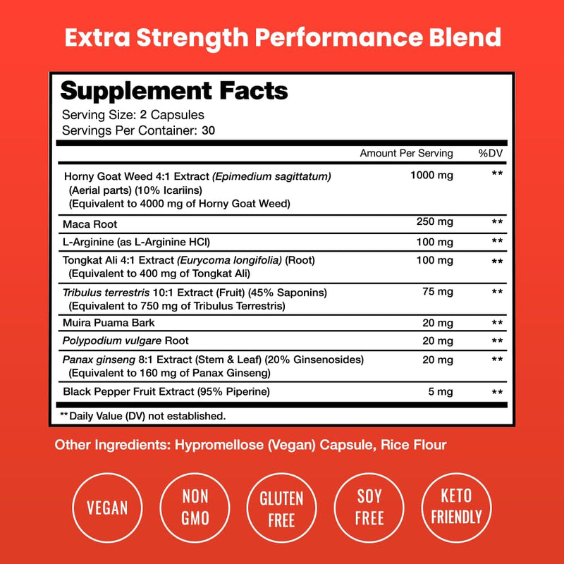 [Australia] - NutraChamps Horny Goat Weed, 1000mg Epimedium Energy Supplement, 10X Strength Icariin, Ginseng, Tribulus & Maca Pills for Women & Men, Enhanced Absorption with Black Pepper, 60 Vegan Capsules 