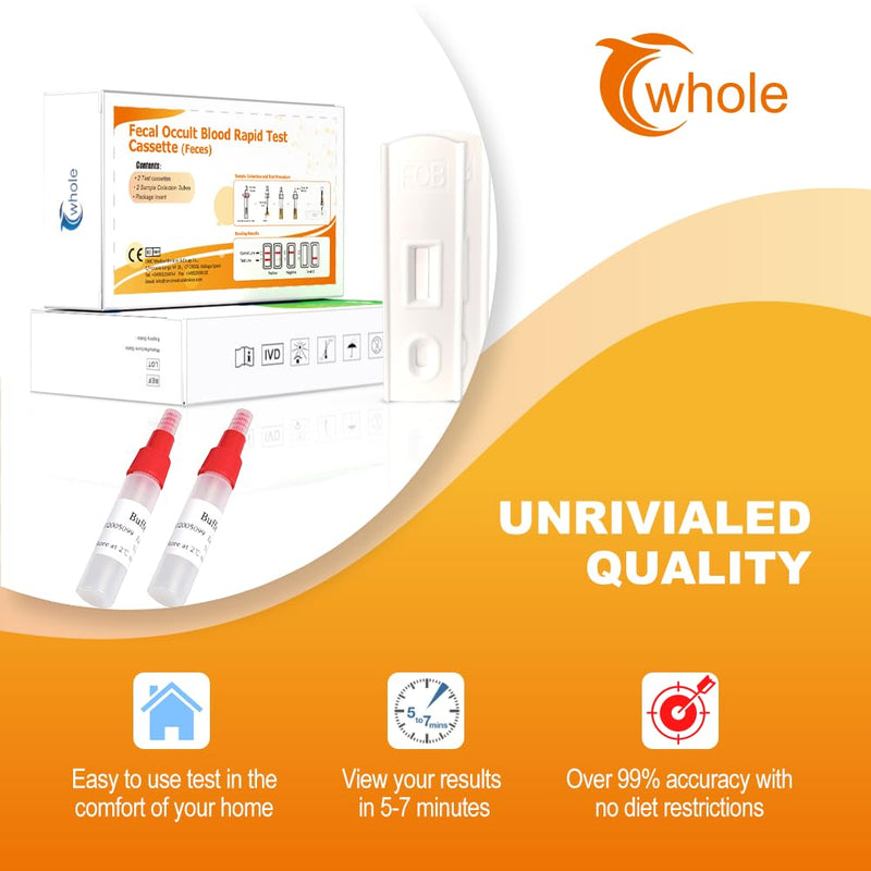 FOB Test Bowel Test Kit immunochemical Fecal Occult Blood (iFOB) Home use and Stool Test for Ulcers, Polyps, Colitis (2 pcs)