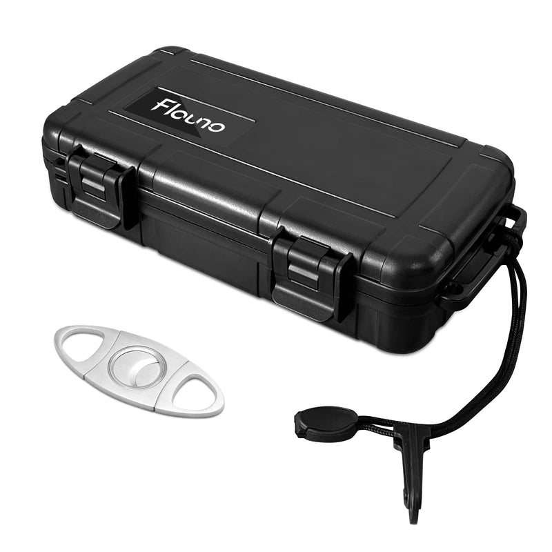 [Australia] - Flauno Travel Cigar Humidor Case - Portable Cigar Box with Humidifier Disc & Cigar Cutter | Waterproof | Crushproof | Airtight | Durable (Holds up to 5 Cigars) Holds up to 5 Cigars 