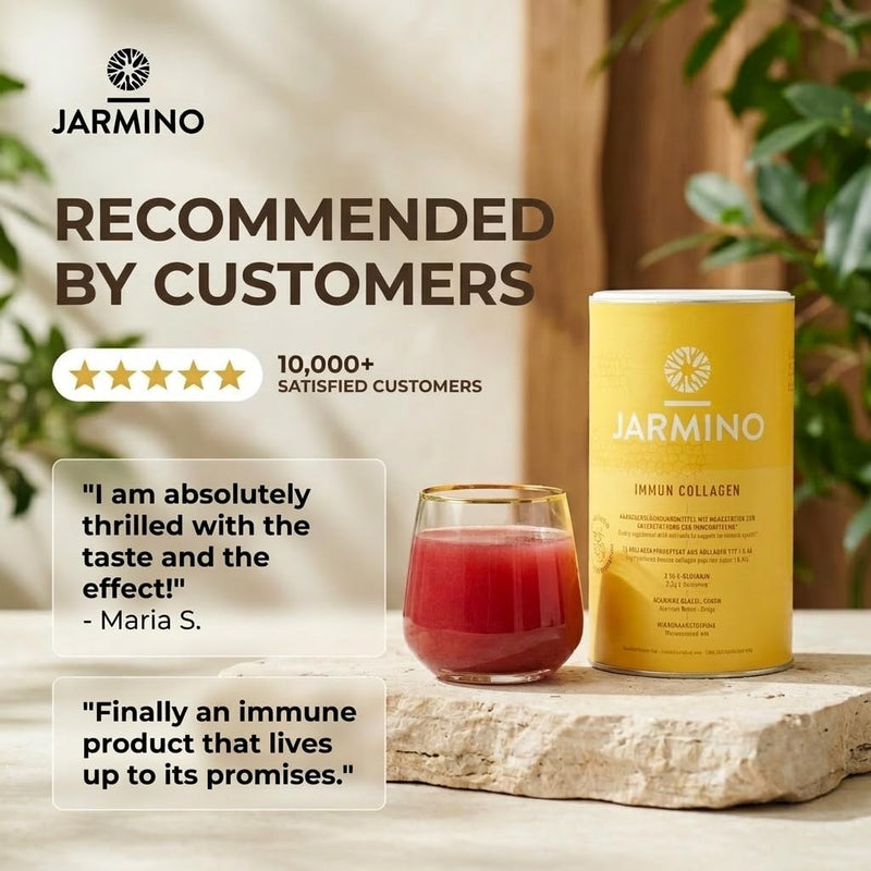 Collagen Powder with L-Glutamine - Strengthen Immune System | Vitamin C, D, Selenium, Zinc, Ginger, Elderberry, Vital Mushrooms | 450g Strengthen Immune System Glutamine Powder | JARMINO