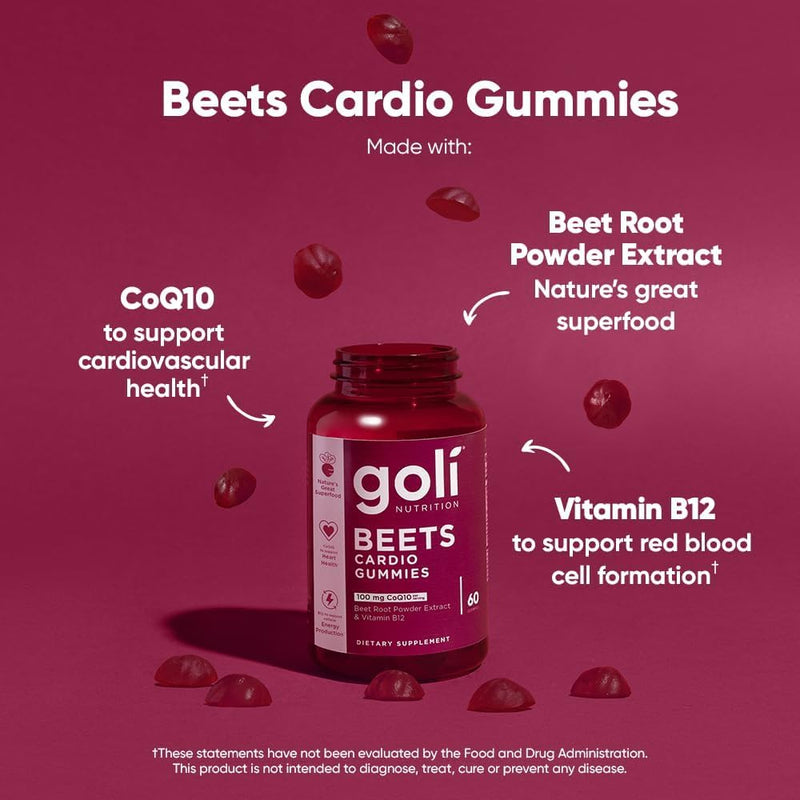 Goli Beets Cardio Gummies | 100mg CoQ10 & Beet Root Extract | Heart Health & Antioxidant | Gluten-Free, Vegan, Non-GMO & Gelatin-Free | Nature's Great Superfood | 60 Gummies 60 count (Pack of 1)