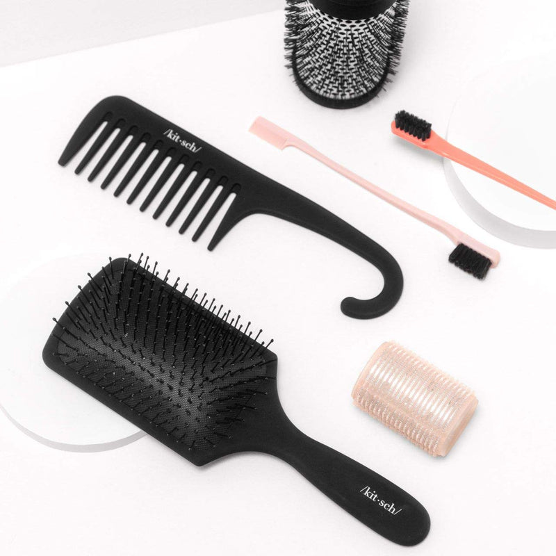 Kitsch Wide Tooth Detangler Comb - Curved Handle for Curly, Wet & Thick Hair, Black Shower Comb for Women Wide Tooth Comb