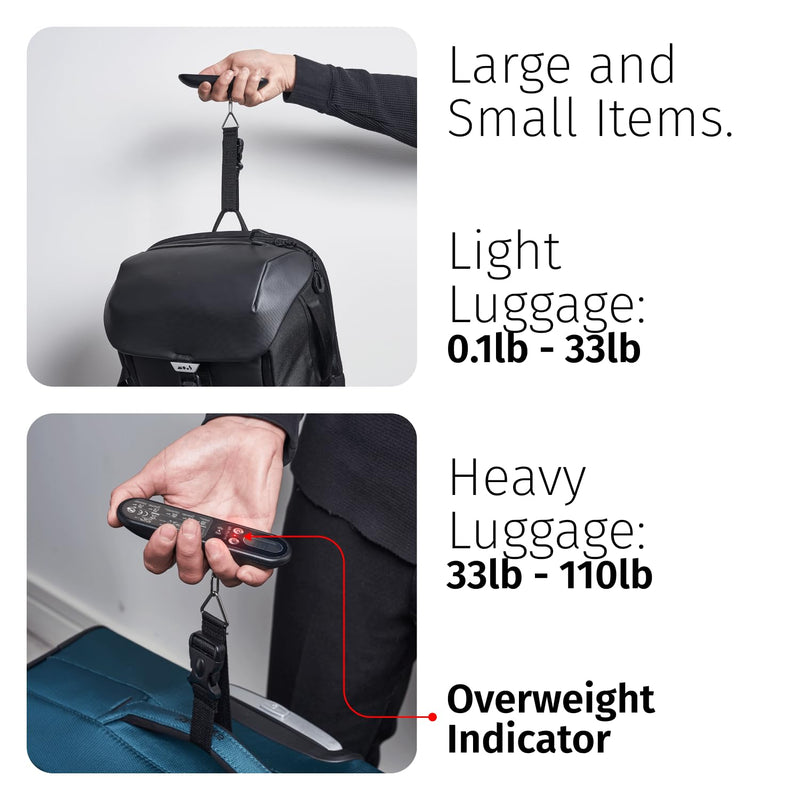 Digital Luggage Weight Scale with Apple Find My Tracker, up to 110lb/50kg | Portable Suitcase Scale & Tracker w/ Carry Handle, Hangs On Baggage, Backlit Led Display, Overweight Alert, Battery Included