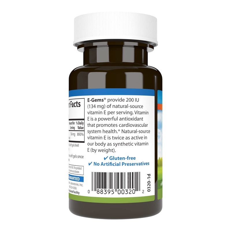 Carlson E-Gems 200 IU (134 mg), Natural-Source Vitamin E, 90 Soft Gels | Optimal Wellness