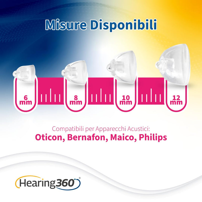 6 Dome Minifit Bass Double Vent Compatible Oticon, Bernafon, Philips and Maico - Silicone Hearing Aid Domes (10mm) 10 mm