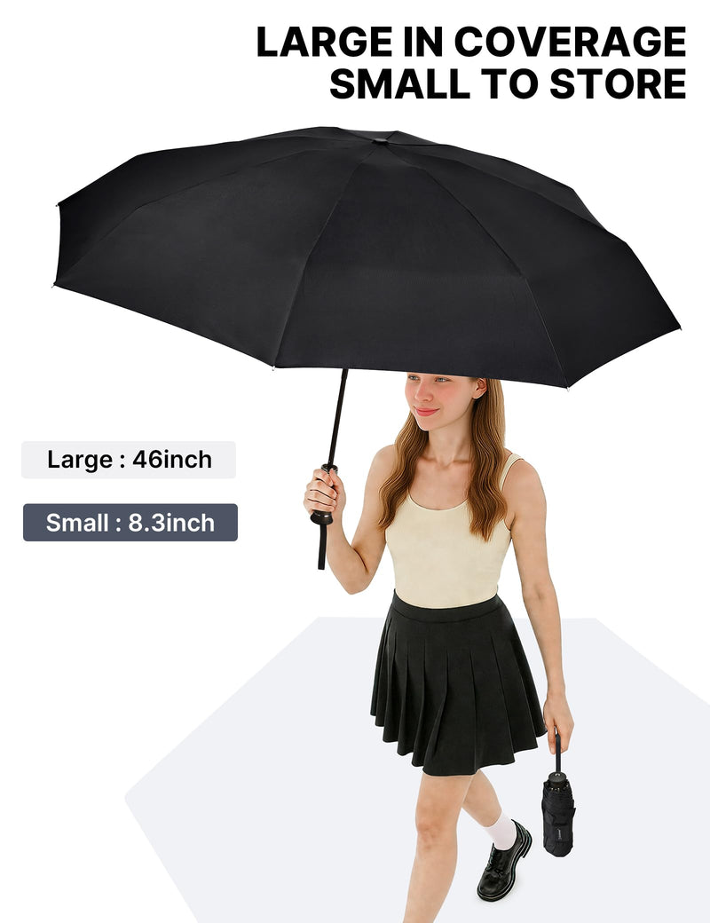 G4Free 46in +40in Mini Lightweight Travel Portable Super Slim Pocket Sun Umbrella, UPF 50+ UV Protection, Compact size for Backpack & Purse(Black)