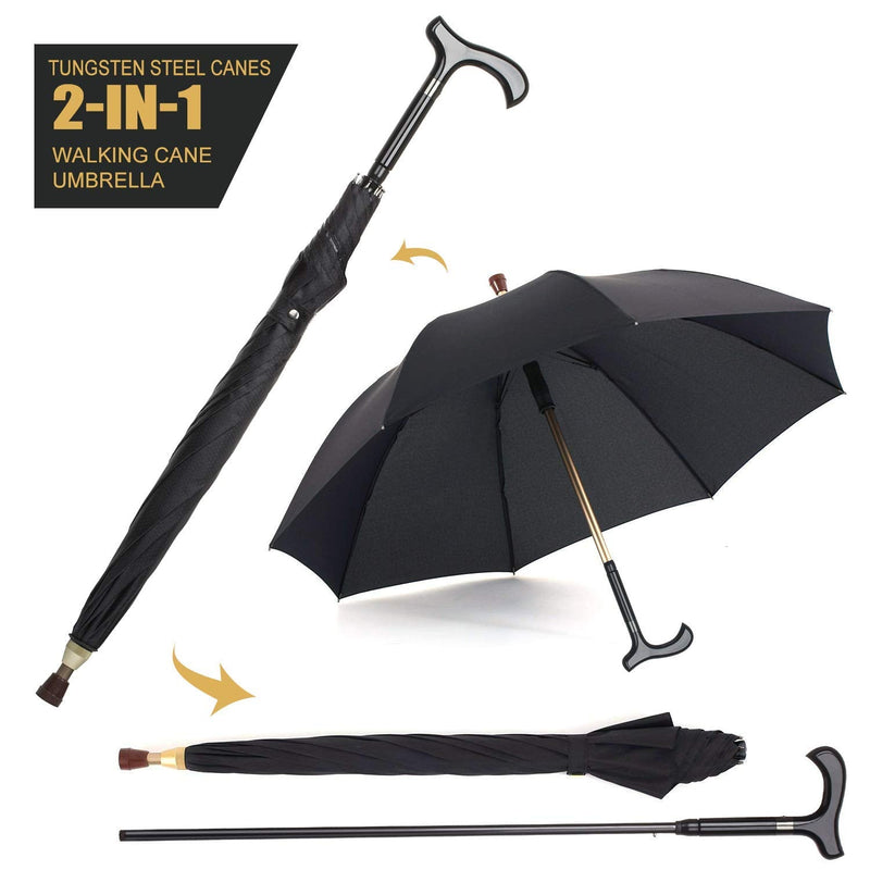 Walking Cane Umbrella 2-in-1 Windproof Walking Sticks Crutch Umbrella,Heavy Duty Frame,Lightweight - Umbrella Cane,Great gift for Birthday,Christmas,Father's Day,Men,Women Classic 2 in 1