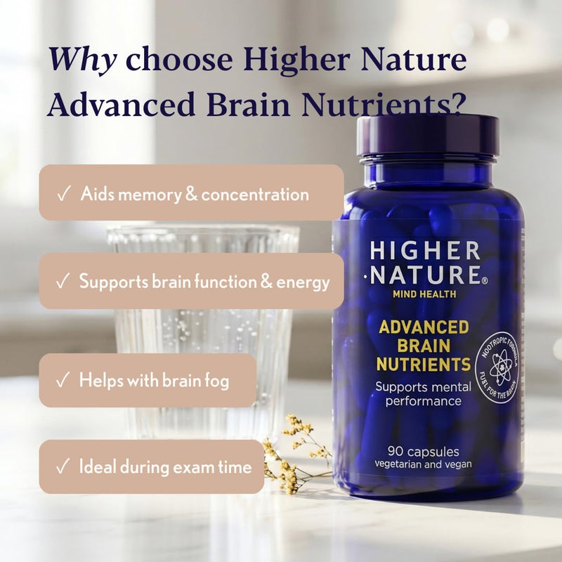 Higher Nature - Advanced Brain Nutrients - Aids Memory & Concentration - Supports Nervous System - Gluten Free - Vegan & Vegetarian - 90 Capsules Unflavoured 90 count (Pack of 1)