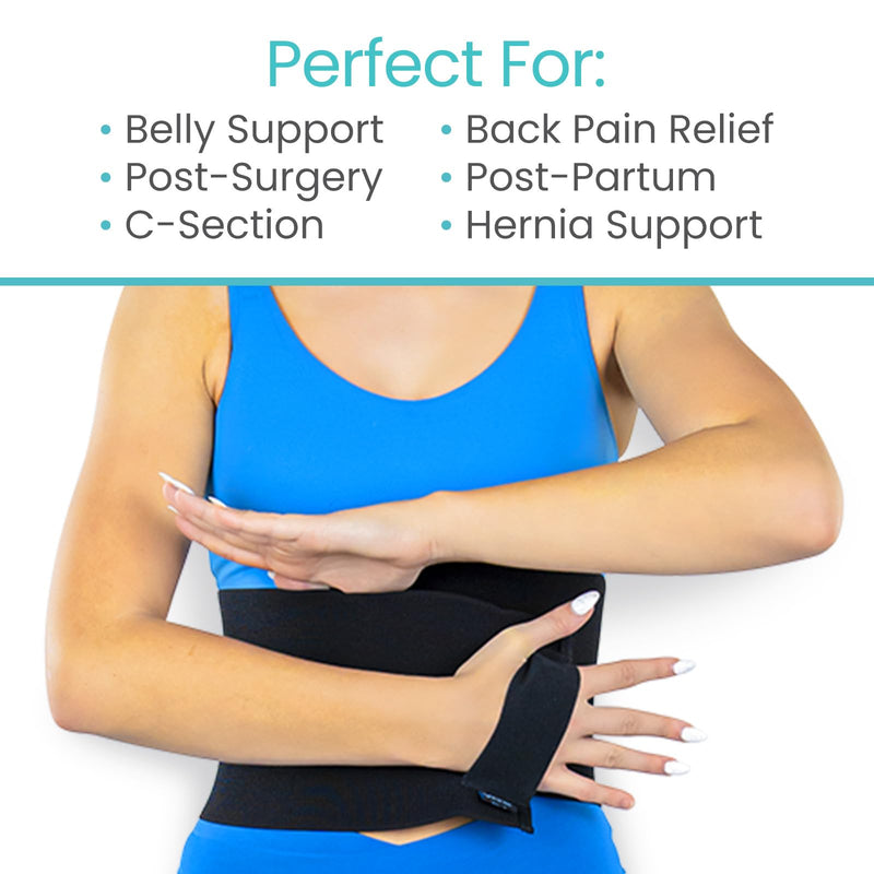 Vive Abdominal Binder Post Surgery (2 Panel) - Postpartum Belly Band - C-Section, Hysterectomy, Hernia Belt for Women, Men Black 82” - 100” Abdomen Circumference 2 Panel