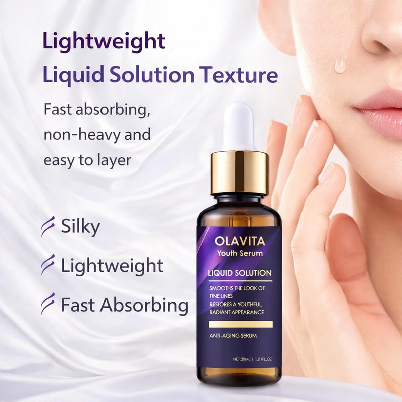 Liquid Solution Anti Aging Serum for Face with Collagen | Hyaluronic Acid, Ceramide & Vitamin C, Hydrating and Firming Wrinkle Anti-Aging Serum for Fine Lines and Dull Skin (3 Pack) 3 PACK