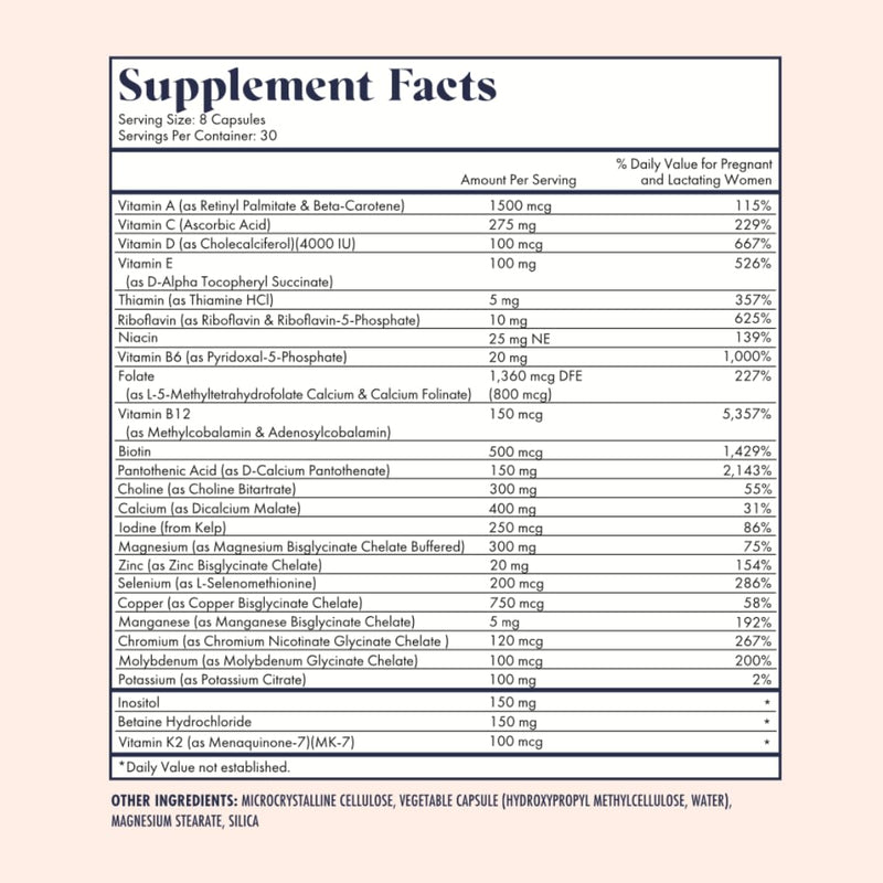 [Australia] - Prenatal Vitamins | choline, folate, vitamin D for fetal growth, brain development | 26+ Vital Nutrients | Dietitian-Formulated, OBGYN recommended, non-GMO, 3rd Party tested, 30 Servings Original 240 Count (Pack of 1) 