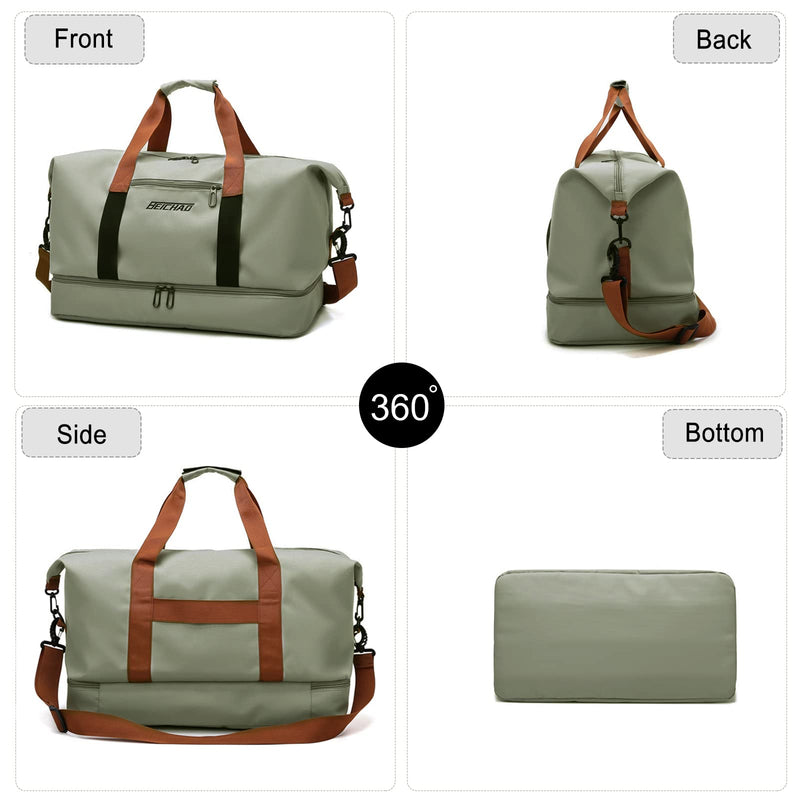 FANDARE Travel Handbag Sports Gym Bag Weekender Carry On Overnight Bags for Women Men Duffle bag Sport Workout Gym Swim Hospital Shoulder Bag with Luggage Sleeve & Shoe Compartment Light Gray