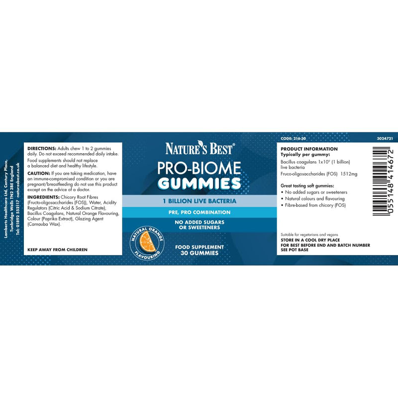 Nature’s Best ProBiome Gummies - One Billion Live Bacteria - Orange Flavour - 30 Gummies (30 Day Supply) 30 count (Pack of 1)