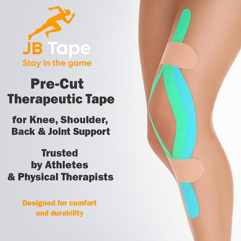 [Australia] - JB Tape Kinesiology Tape – 80 Precut 10-Inch Strips – Green – Elastic, Latex-Free, Water Resistant – Athletic Muscle & Joint Support – 4 Rolls Kelly Green 