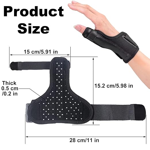 Trigger Thumb Splint- Adjustable Thumb Spica Support Stabilizer Brace for Pain, Sprains, Arthritis, Tendonitis, Breathable and Easy Application.(Right & Left Hand) (Black) Black