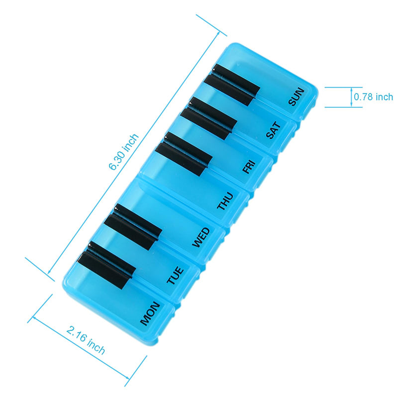 Pill Organizer 7 Day for Travel BPA Free Weekly Pill Organizer Piano-Keyboard Pill Box,Vitamin Organizer (Blue) Blue