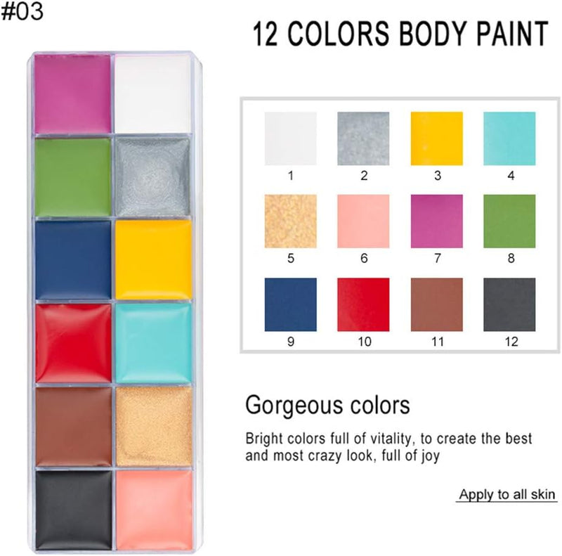 [Australia] - CCbeauty Professional Face Paint Oil for Adult 12 Colors Halloween Body Art Party Fancy Make Up with 6 Wooden Brushes,Deep Deep color + Brushes 